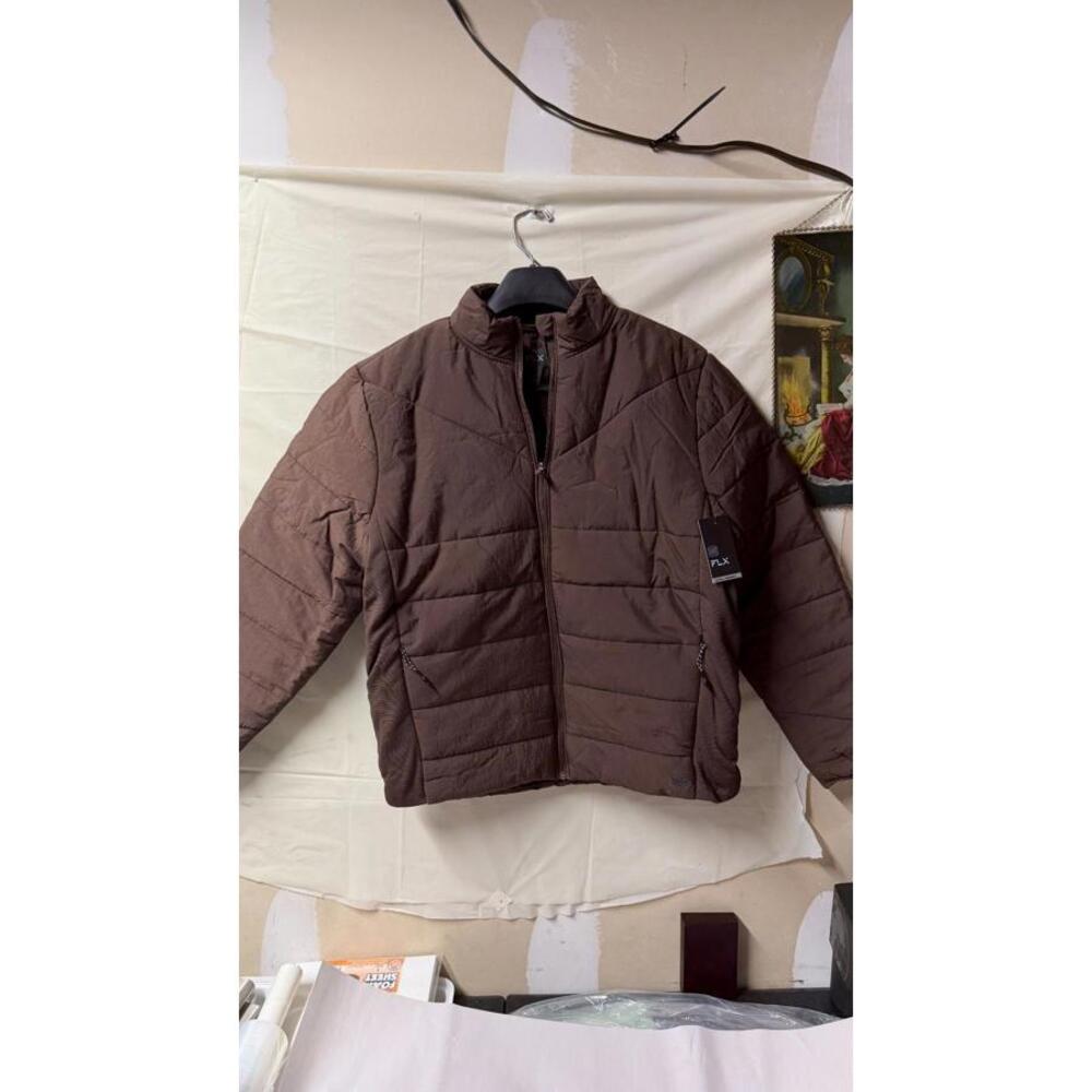 FLX Men’s Puffer Jacket Brown Size M Lightweight Quilted Zip‎ Up NWT